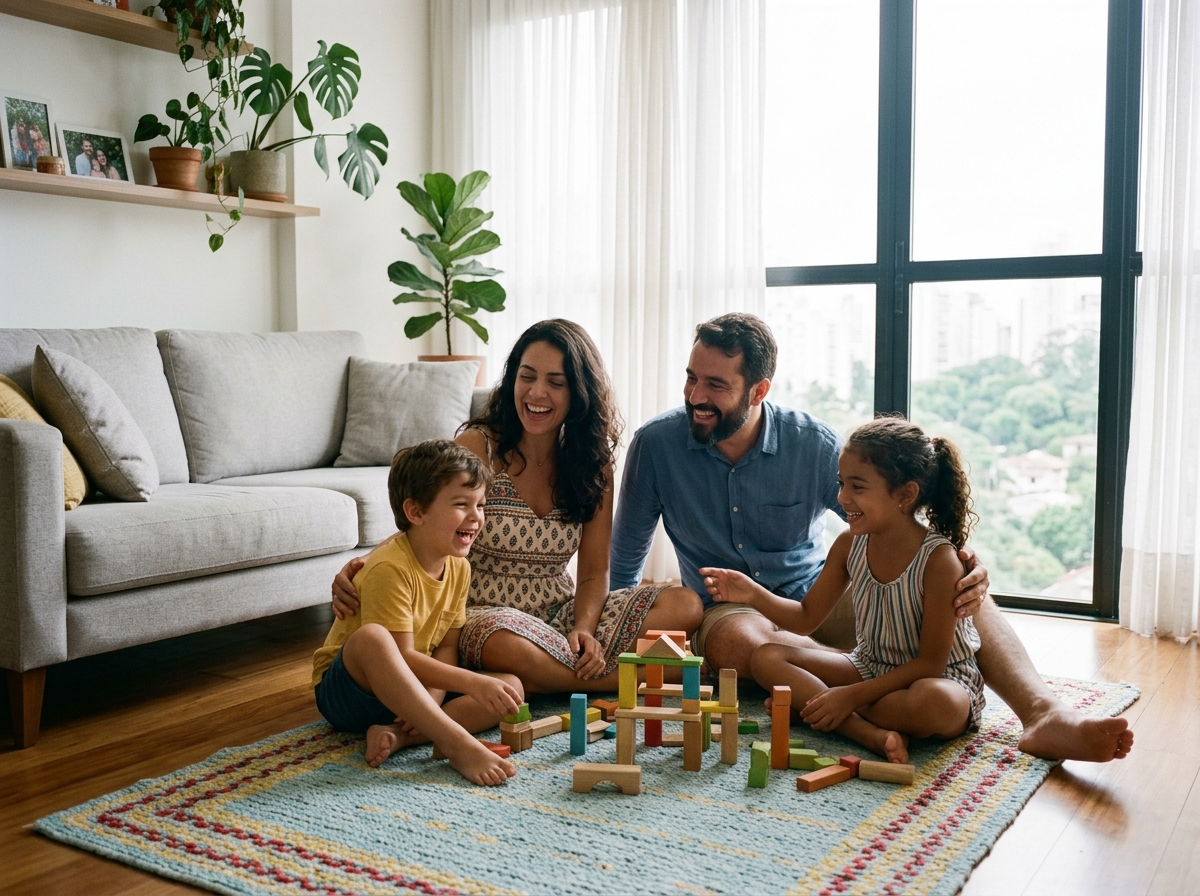 Família reunida com tranquilidade e bem-estar